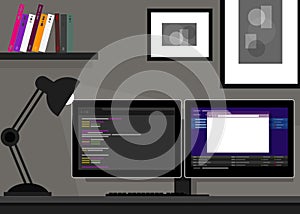 Dual two monitor programming coding web photo