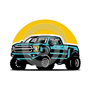 Dually truck. Double cabin. 4x4 adventure truck vector isolated