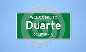 Duarte, California city limit sign. Town sign from the USA.
