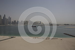 Dubai, beach with a skyscrapers view