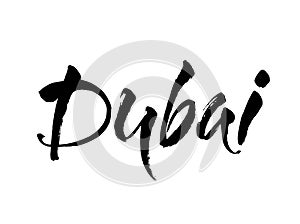 Dubai. Brush Lettering of UAE Dubai city. Modern brush calligraphy. Isolated on white background. Vector