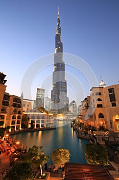 Dubai Burj Khalifa skyscraper night evening twilight blue hour