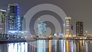 Dubai business bay towers night timelapse