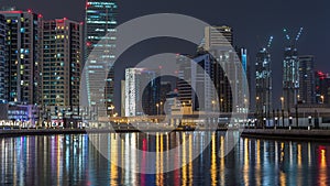 Dubai business bay towers night timelapse