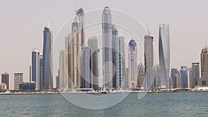 Dubai city day light famous beach bay buildings panorama 4k uae