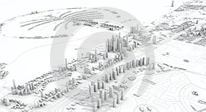 Dubai city map 3D Rendering. Aerial satellite view