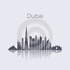 Dubai city modern buildings silhouette vector skyline. Uae emirates landmark cityscape