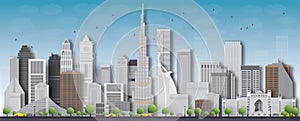 Dubai City skyline detailed silhouette. Vector illustration.