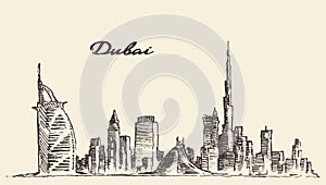 Dubai City skyline Hand drawn vector illustration