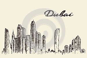 Dubai City skyline Hand drawn vector illustration