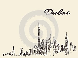 Dubai City skyline Hand drawn vector illustration