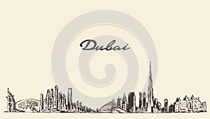 Dubai City skyline Hand drawn vector illustration