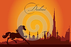 Dubai city skyline silhouette background