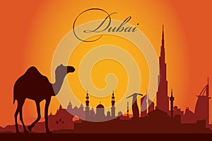 Dubai city skyline silhouette background