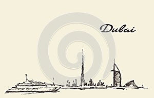 Dubai City skyline silhouette drawn vector