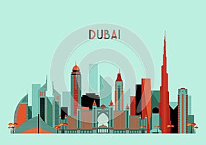 Dubai City Skyline Silhouette. Flat Design, Trendy