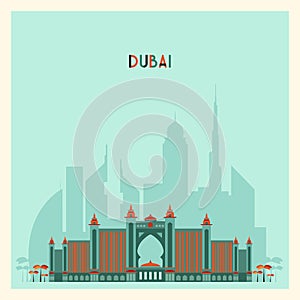 Dubai City skyline Silhouette. Flat Trendy Design.