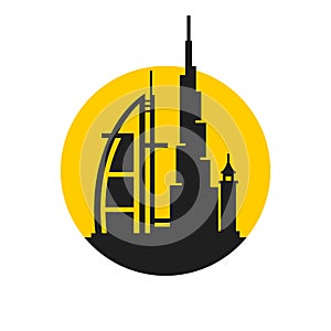 Dubai City Skyline Silhouette Icon on White Background. Vector