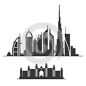 Dubai City Skyline Silhouette on White Background. Vector