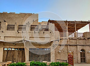 Dubai creek, the old and historic side of Dubai city | Old Arabian architecture and buildings | Al Seef District, outdoor aera