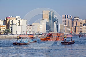 Dubai Creek is a saltwater creek located in the center of the city dividing it in two. Busy river with fishing boats & water taxis