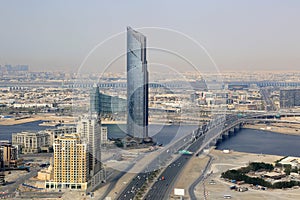 Dubai D1 Tower Business Bay Bridge aerial view photography