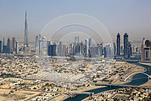 Dubai Downtown buildings with Burj Khalifa aerial view photography