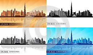 Dubai Downtown City skyline silhouettes Set