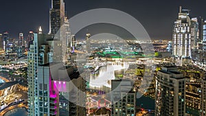 Dubai downtown cityscape with Burj Khalifa, LightUp light show aerial timelapse