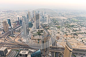 Dubai downtown morning scene. Top view