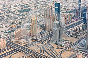 Dubai downtown morning scene. Top view