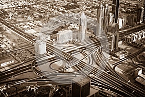 Dubai downtown morning scene. Top view