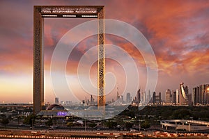 Dubai frame building at sunrise