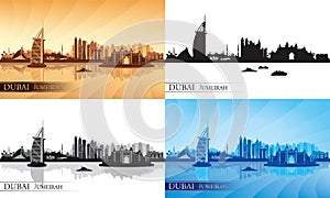 Dubai Jumeirah City skyline silhouettes Set