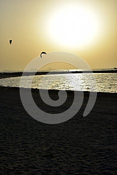 Dubai Kite beach at sunset Jumeirah, Dubai, United Arab Emirates