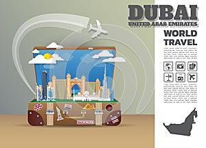 Dubai Landmark Global Travel And Journey Infographic luggage.3D