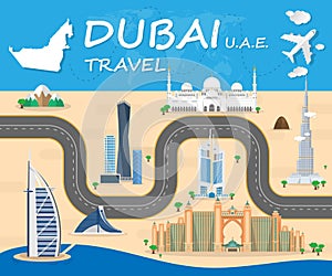 Dubai Landmark Global Travel And Journey Infographic Vector Design Template