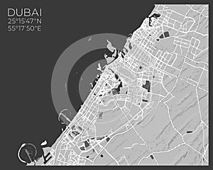 Dubai Map - abstract monochrome design for interior posters, wallpaper, wall art, or other printing products. Vector