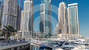 Dubai marina bay with yachts an boats