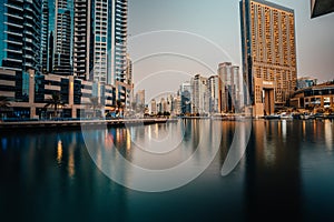 Dubai Marina with beautiful city sunset time