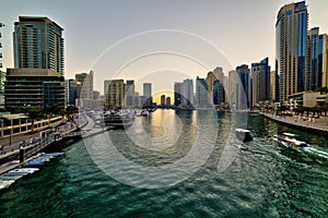 Dubai Marina at beautiful sunset, United Arab Emirates