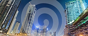 Dubai Marina buildings at night