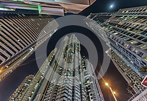 Dubai marina buildings at twilight, UAE