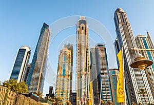 Dubai marina buildings at twilight, UAE