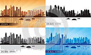 Dubai Marina City skyline silhouettes Set