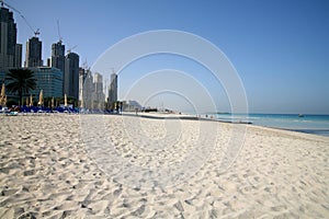 Dubai Marina complex under construction by beach