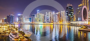 Dubai marina district at night, UAE
