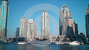 Dubai marina dock tourist place 4k time lapse