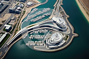 Dubai Marina. Dubai was the fastest developing city in the world between 2002 and 2008, Aerial photo, Yas Island Marina, Abu Dhabi