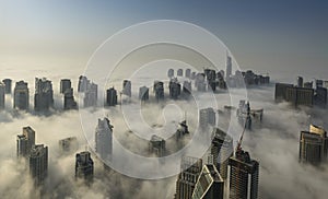 Dubai Marina in fog